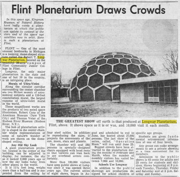 Longway Planetarium - Feb 1961 Article